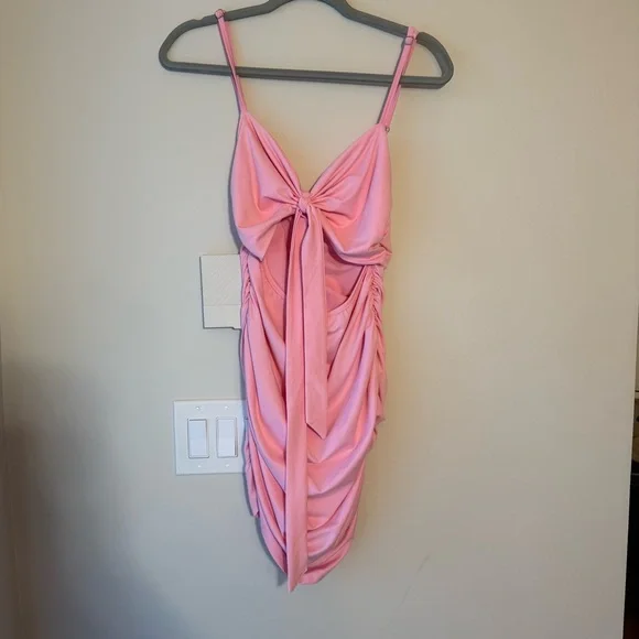 Amazon Pink Bodycon Cut Out Ruched Mini Dress - Picture 3 of 6